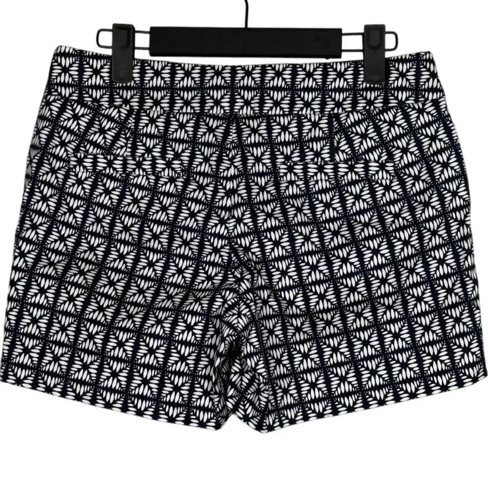 J. Crew City Fit Stretch Mid Rise Shorts Pockets Side Zipper 2 Navy Blue White